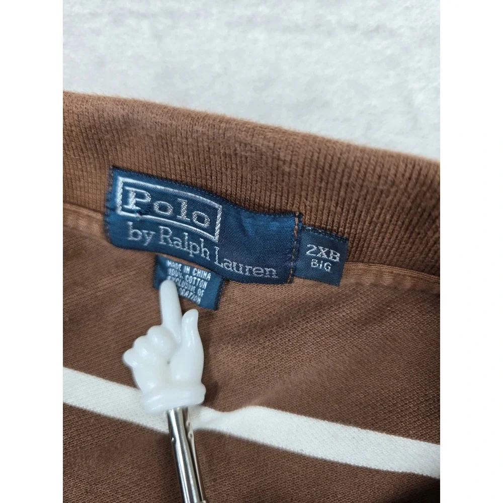 Polo Ralph Lauren Polo Shirt Mens 2XB Big Tall Brown White Striped‎ Work Chore